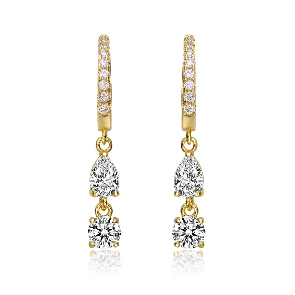 Rachel Glauber Daphne Dangle Huggie Earrings‎ Women 14K Gold Plated CZ Pear Gold
